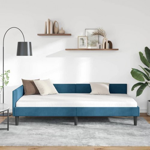 Hjørnesengramme blå 90 x 190 cm i fløjl