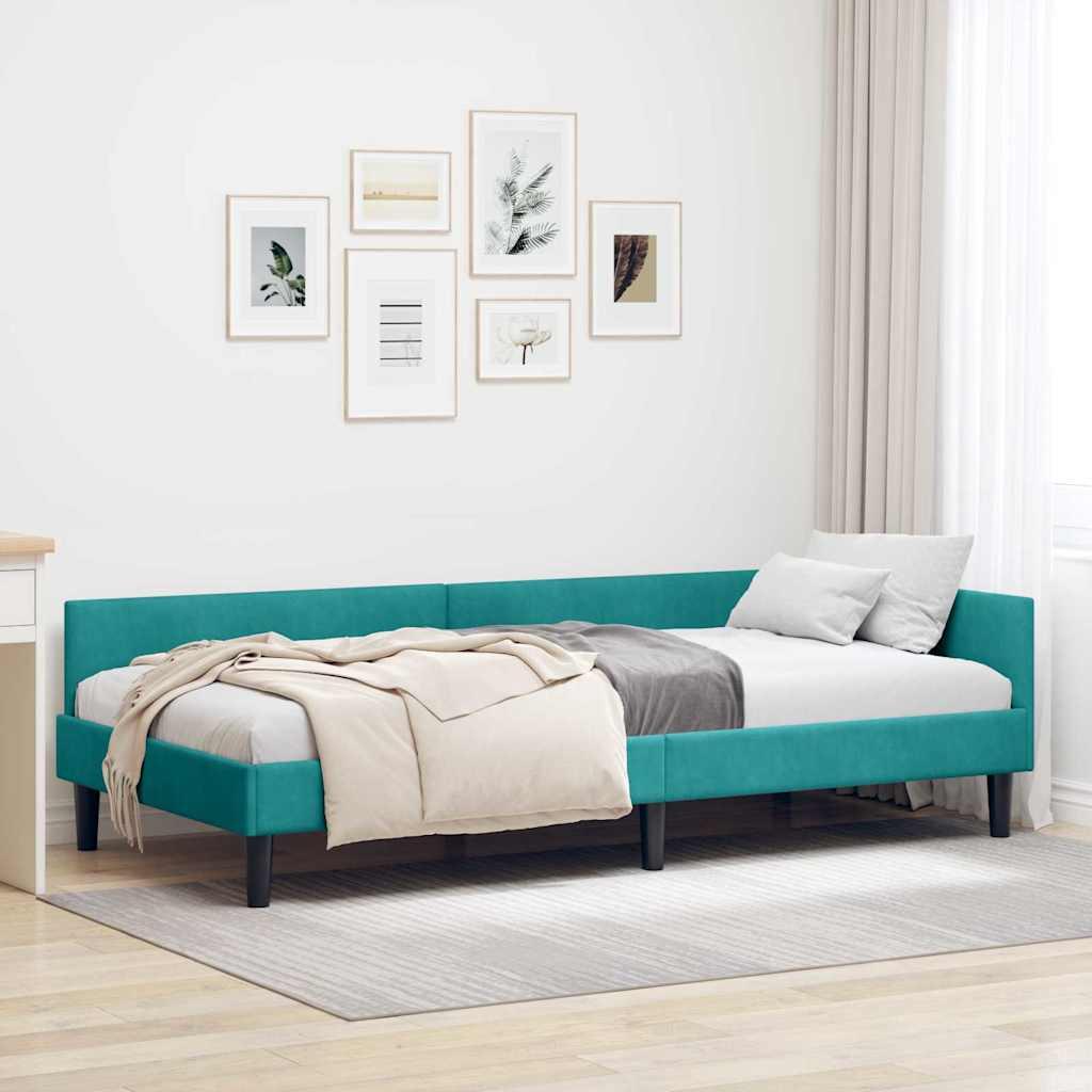 Hjørnesengramme Turkis 80 x 200 cm Velour og konstrueret træ
