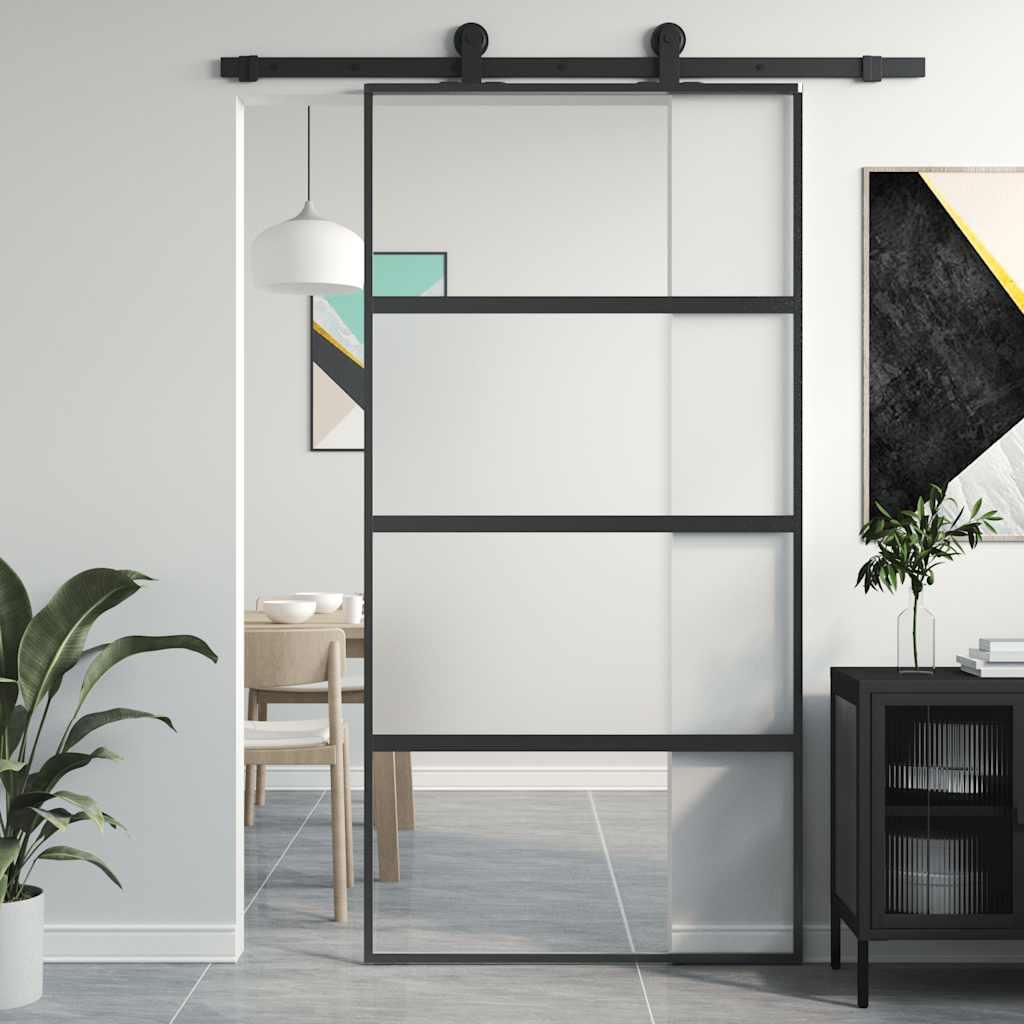 Skydedør 102,5x205 cm hærdet glas og aluminium sort