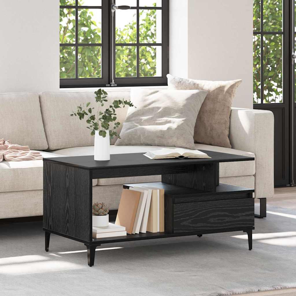 Sofabord med skuffe Sort eg 90 x 49 x 45 cm Konstrueret træ