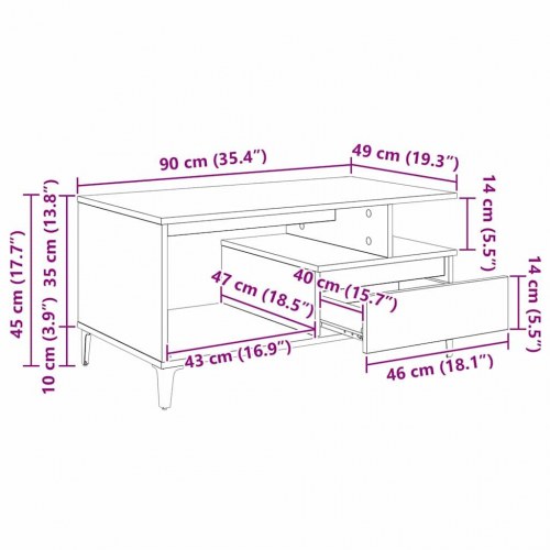 Sofabord i sort eg 90 x 49 x 45 cm - konstrueret træ