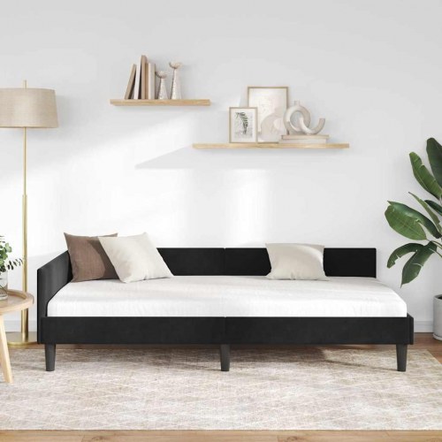 Hjørnesengramme i fløjl - sort 80 x 200 cm