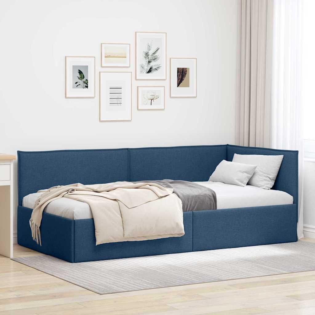 Hjørnesengramme med hovedgærde Blå 80 x 200 cm Stof