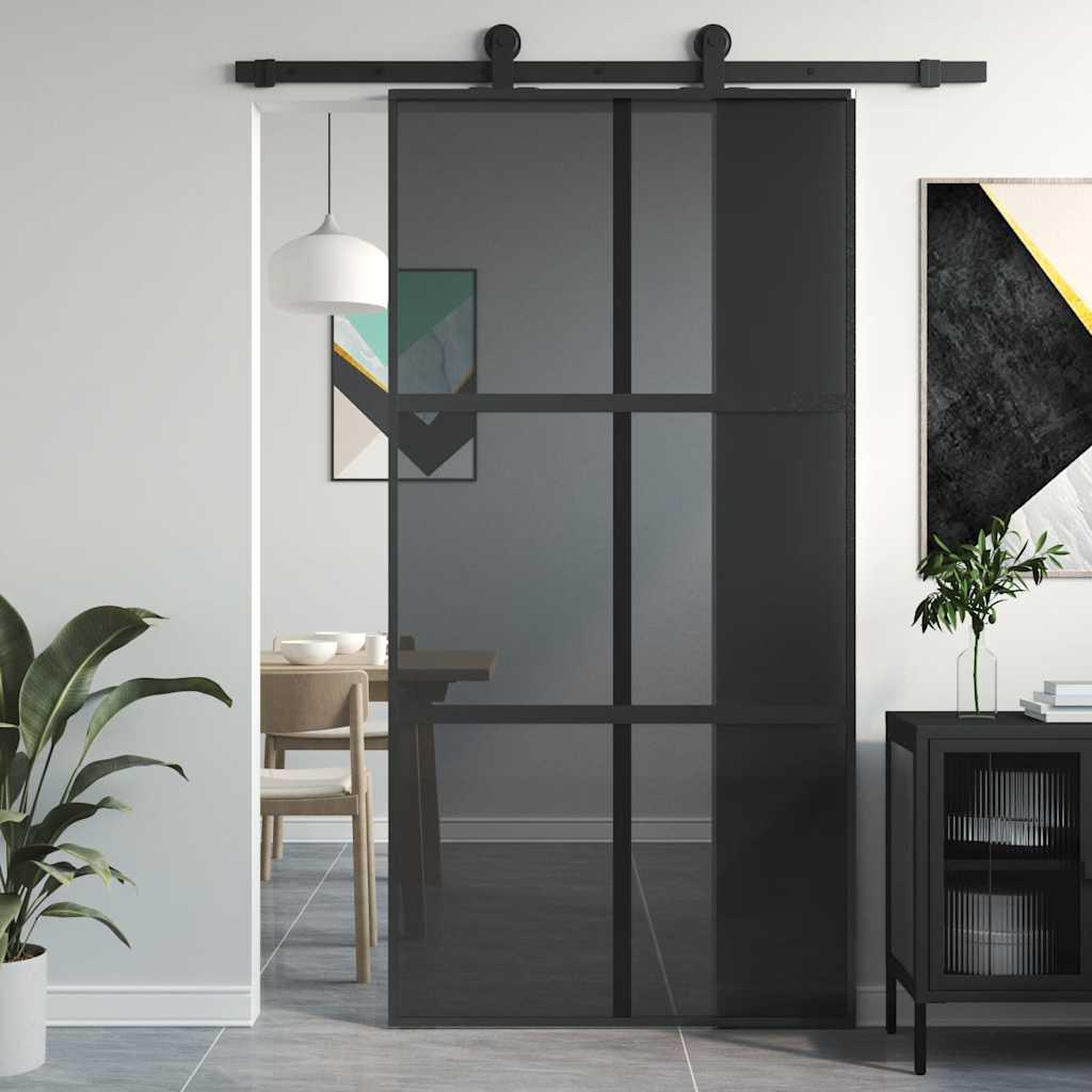 Skydedør 102,5x205 cm hærdet glas og aluminium sort
