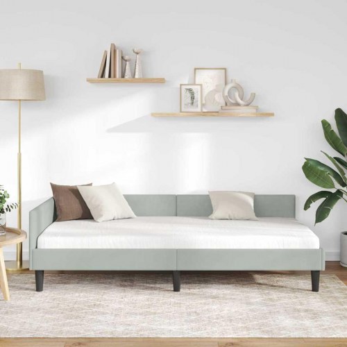 Hjørnesengramme i fløjl - lysegrå 80 x 200 cm