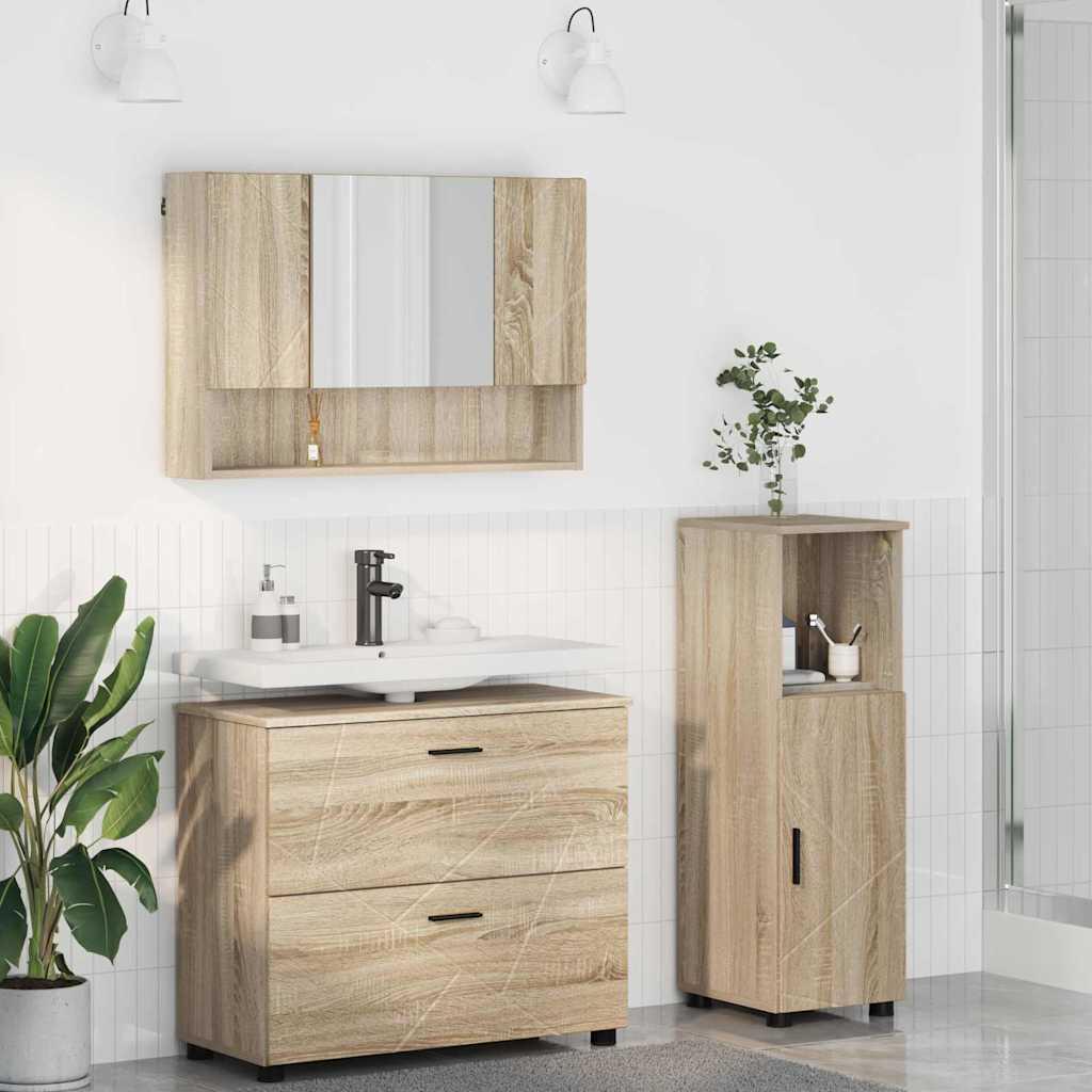 Badeværelsesmøbel sæt med dør 3 stk Sonoma-eg 76,5 x 35 x 64 cm