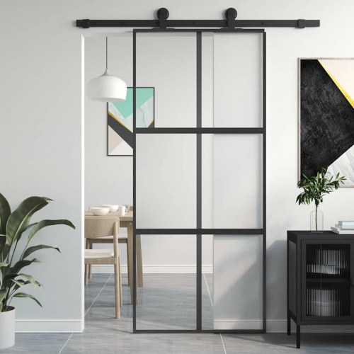Skydedør 90×205 cm - hærdet glas og aluminium, sort