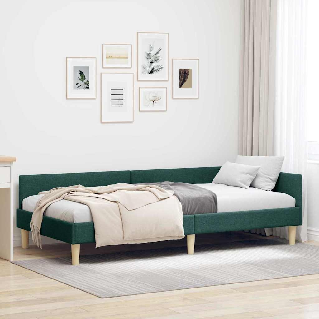Hjørneseng Ramme Mørkegrøn 100 x 200 cm Stof og Ingeniørtræ