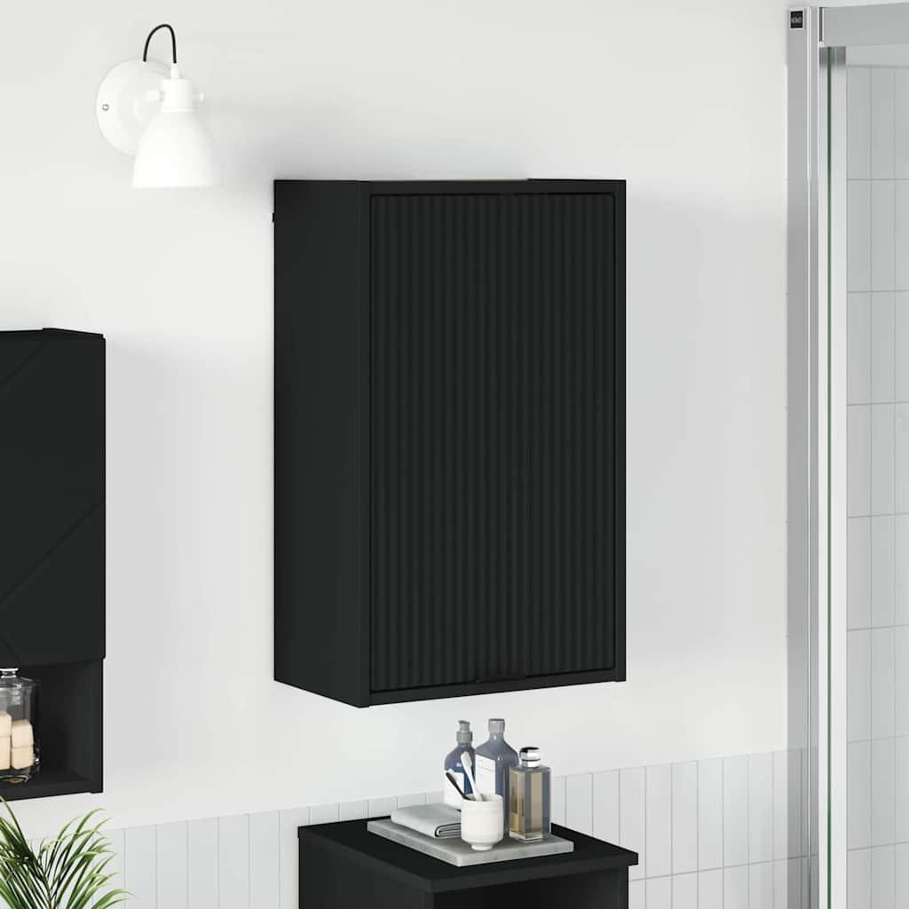 Badeværelsesskab - sort vægskab i konstrueret træ og metal, 39 × 23,5 × 65 cm