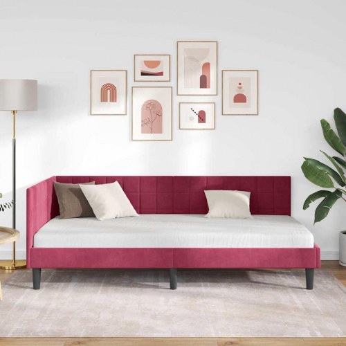 Hjørnesengramme 100 x 200 cm - vinrød fløjl