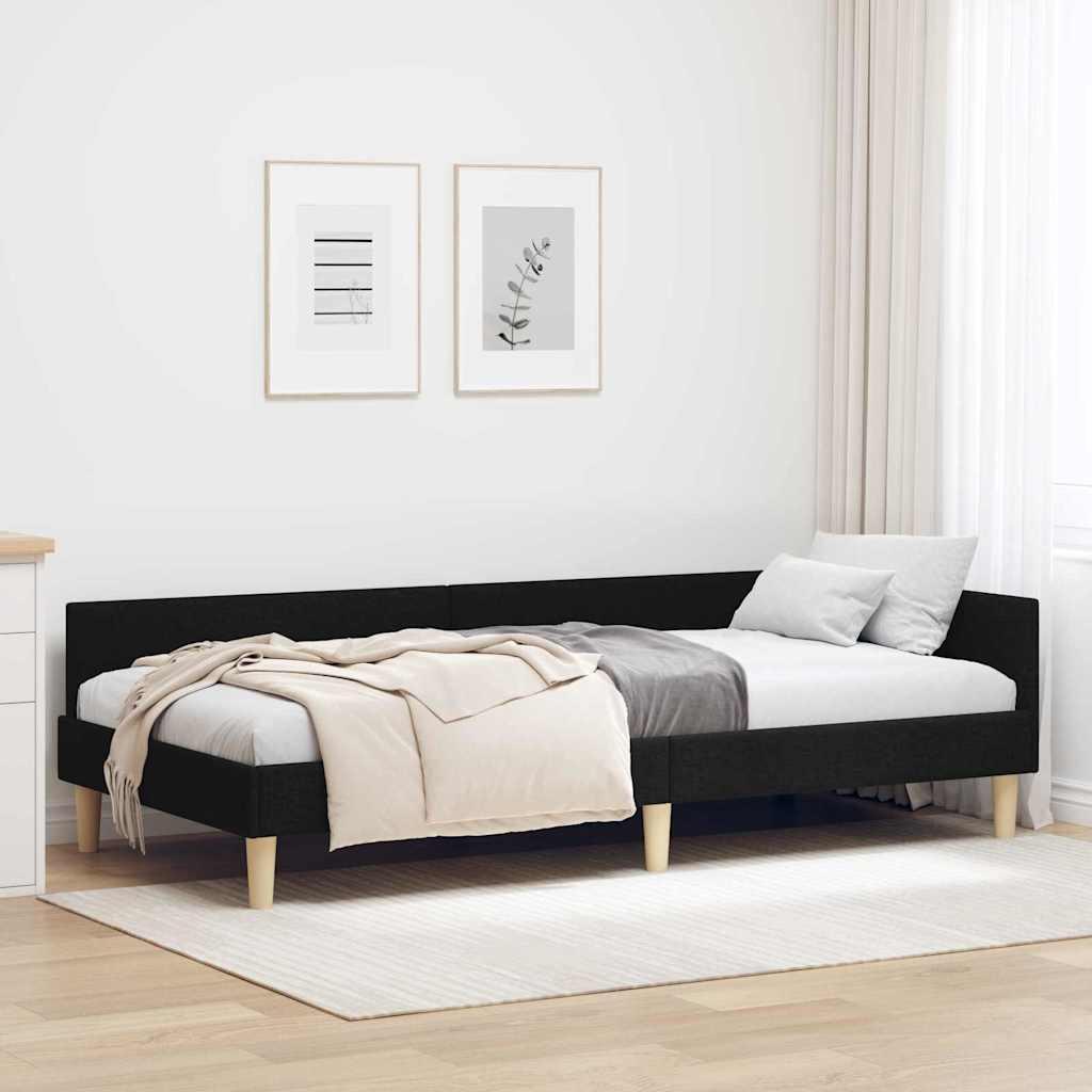 Hjørnesengramme Andet Sort 100 x 200 cm Stof og Ingeniørtræ