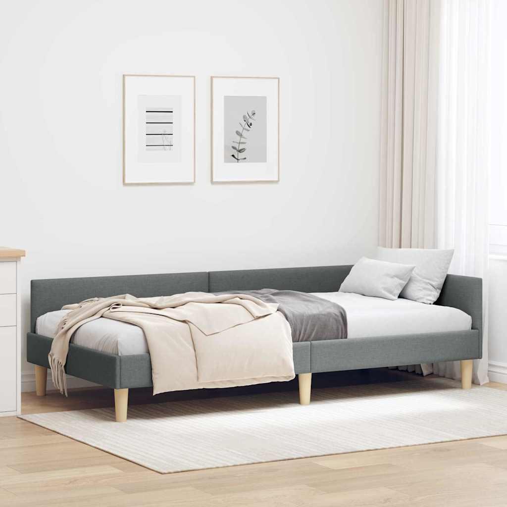 Hjørnesengramme Andet Mørkegrå 100 x 200 cm Stof og Ingeniørtræ