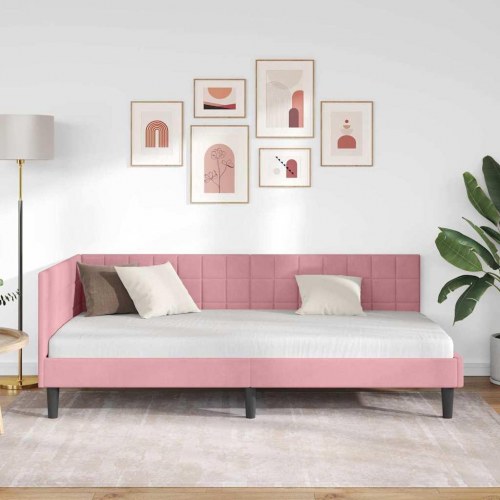Hjørnesengramme 100 x 200 cm i fløjl - lyserød