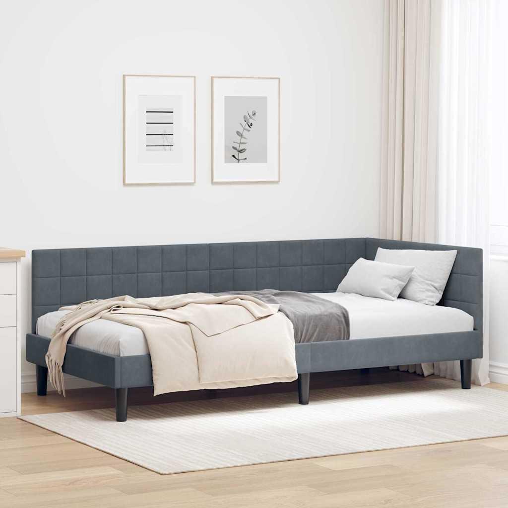 Hjørnesengramme med hovedgærde Mørkegrå 100 x 200 cm Fløjl