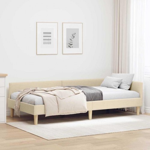 Hjørnesengramme i stof 90 x 200 cm - creme