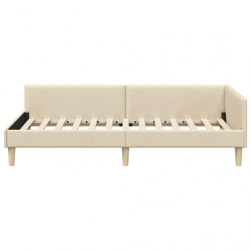 Hjørnesengramme i stof 90 x 200 cm - creme