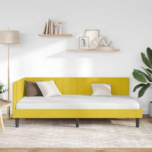 Hjørnesengramme i gul fløjl 90 x 200 cm