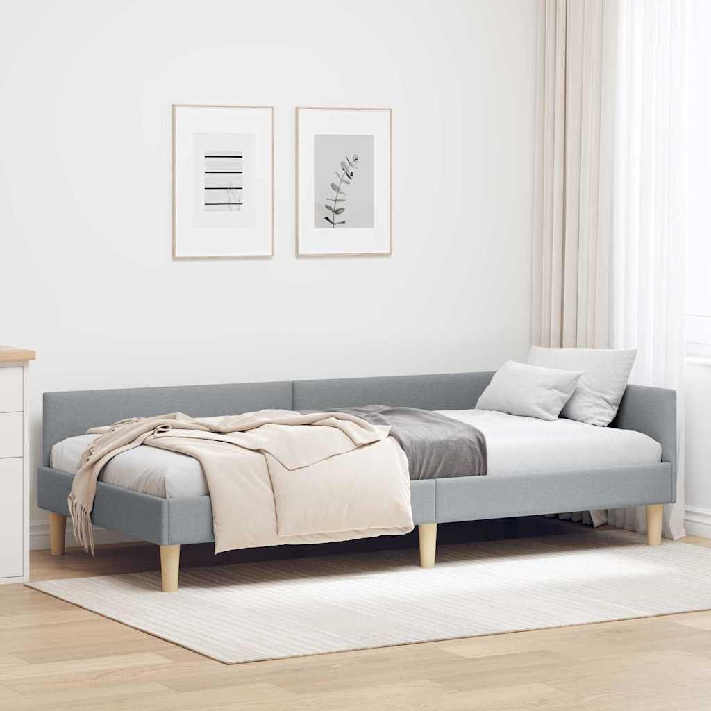 Hjørneseng Ramme Andet Lysegrå 90 x 200 cm Stof og Ingeniørtræ