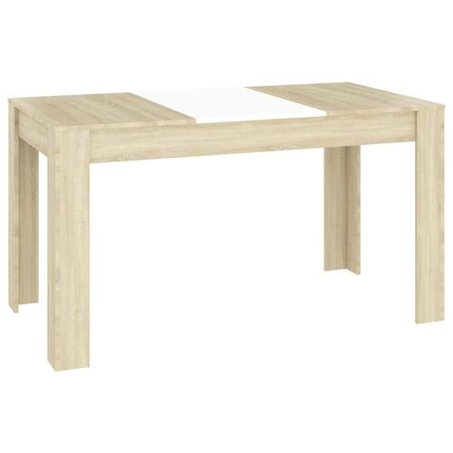 Spisebord 140x74,5x76 cm konstrueret træ hvid og sonoma-eg