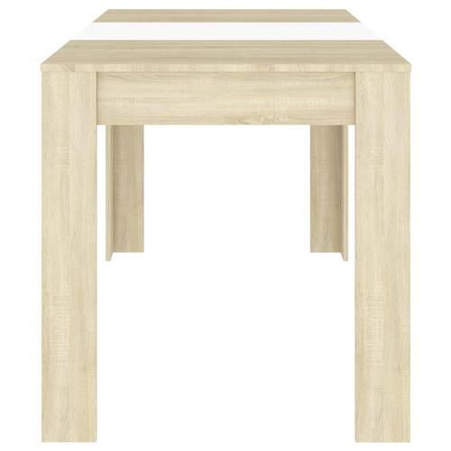 Spisebord 140x74,5x76 cm konstrueret træ hvid og sonoma-eg
