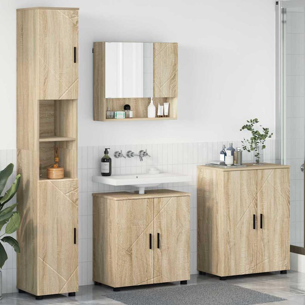 Badeværelsesmøbel sæt med dør 4 stk Sonoma-eg 61 x 35 x 64 cm