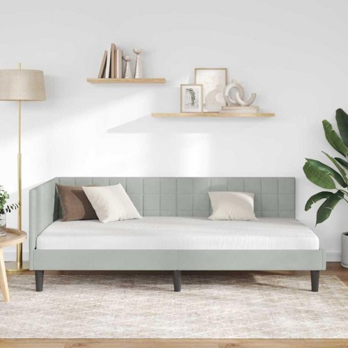 Hjørnesengramme i fløjl - lysegrå 90 x 200 cm