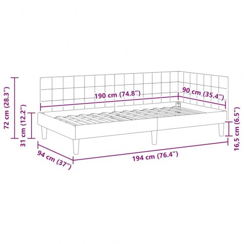 Hjørnesengramme i fløjl 90 x 190 cm - turkis