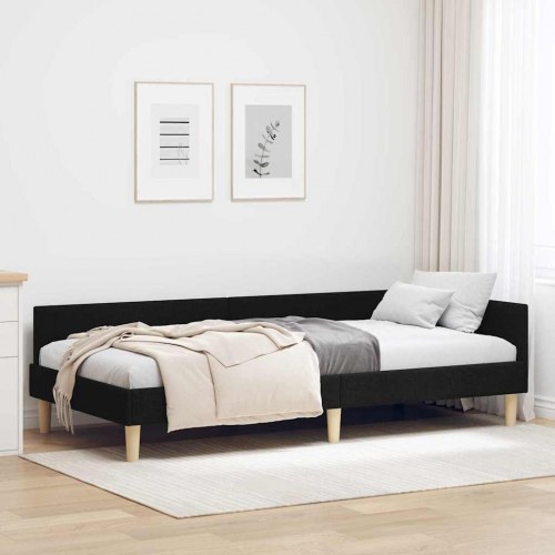 Hjørnesengramme i stof L-form 90 x 190 cm - sort