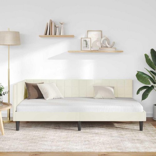 L-formet hjørnesengramme i fløjl - creme, 90 x 190 cm