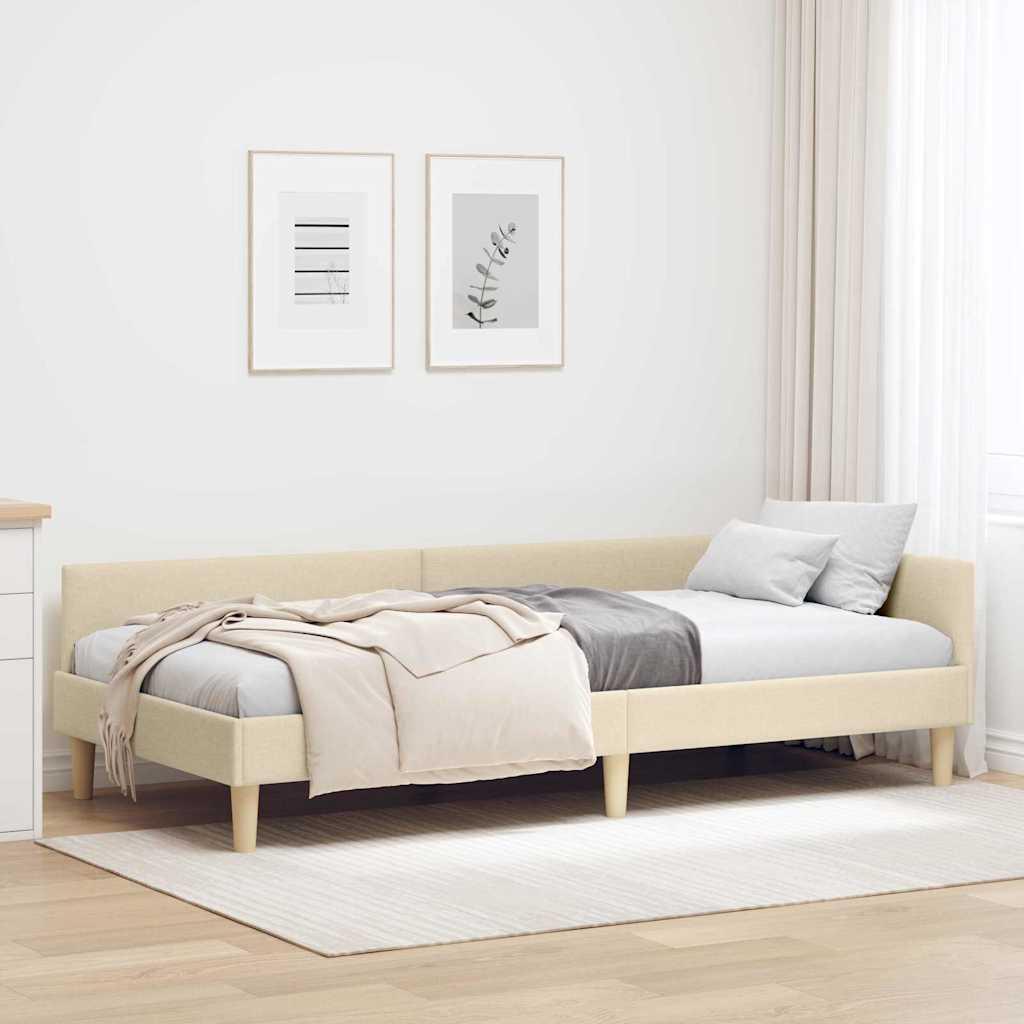 Hjørnesengramme Andet Creme 80 x 200 cm Stof og Ingeniørtræ
