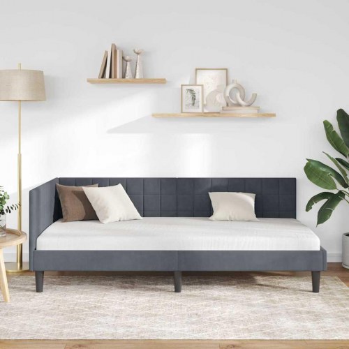 Hjørnesengramme mørkegrå 90 x 190 cm i fløjl
