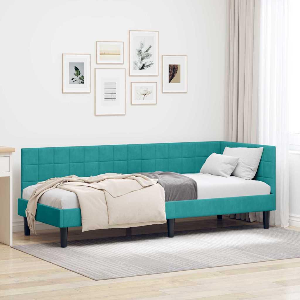 Hjørnesengramme med hovedgærde Turkis 80 x 200 cm Fløjl
