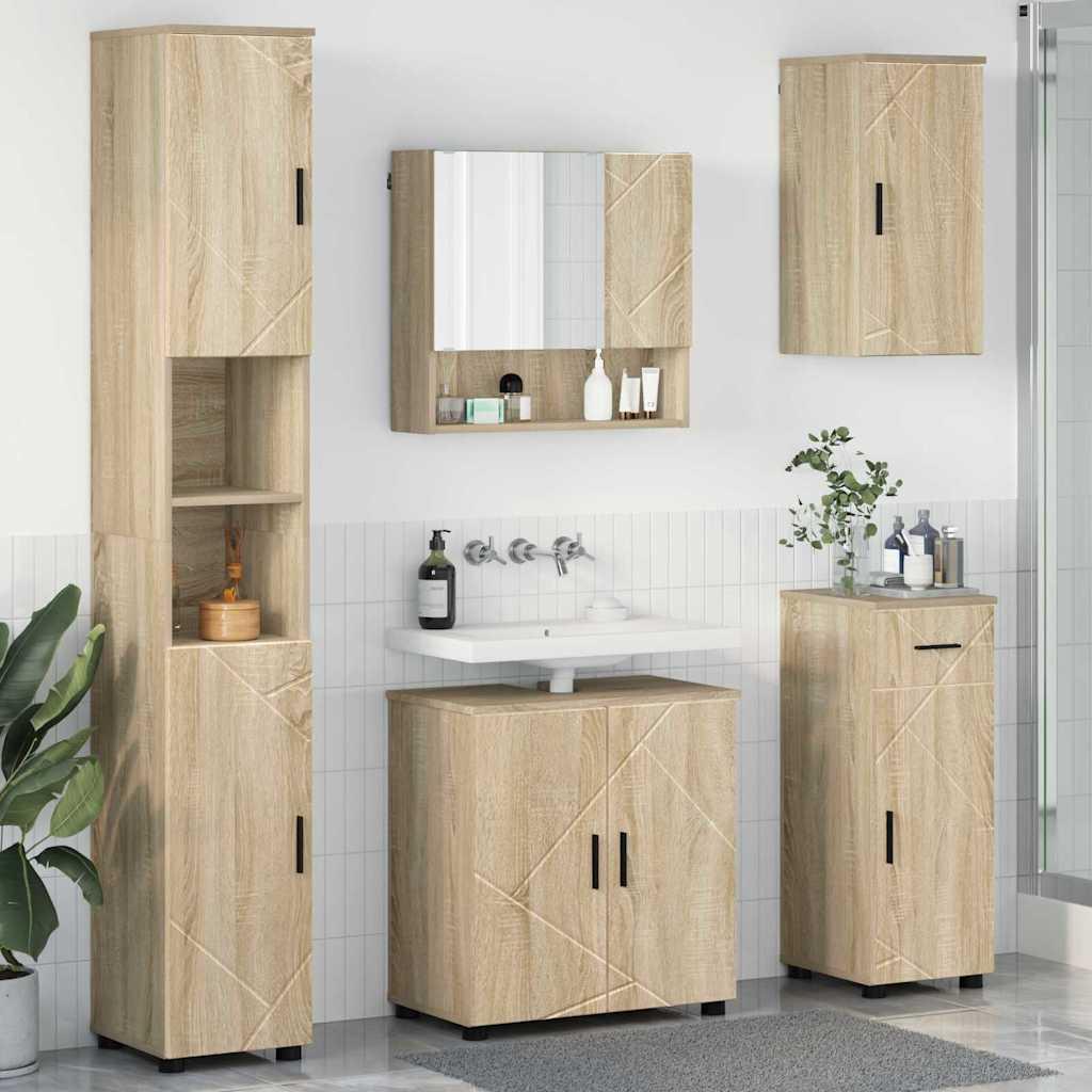 Badeværelsesmøbel sæt med dør 5 stk Sonoma-eg 61 x 35 x 64 cm