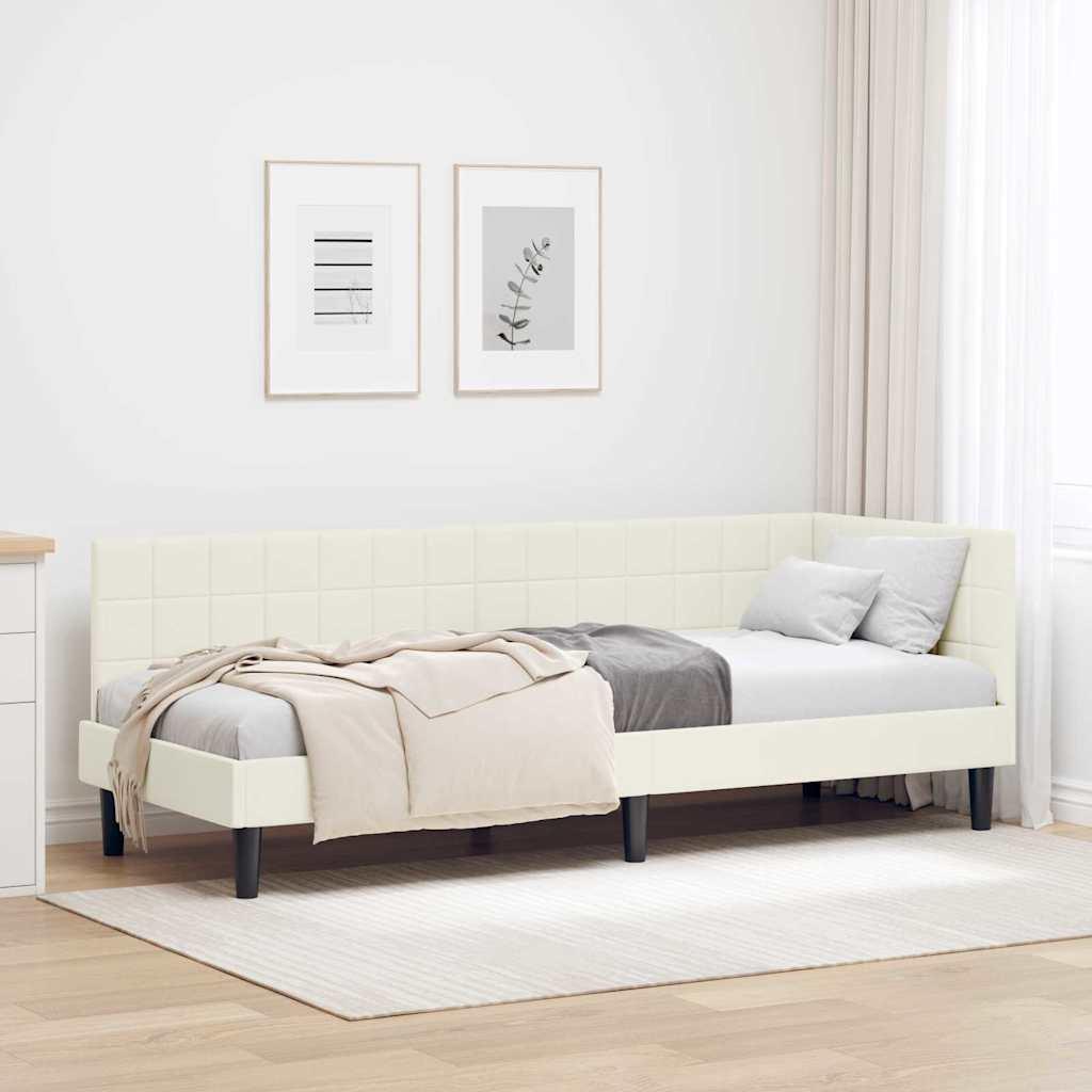 Hjørnesengramme med hovedgærde - fløjl, creme, 80 × 200 cm