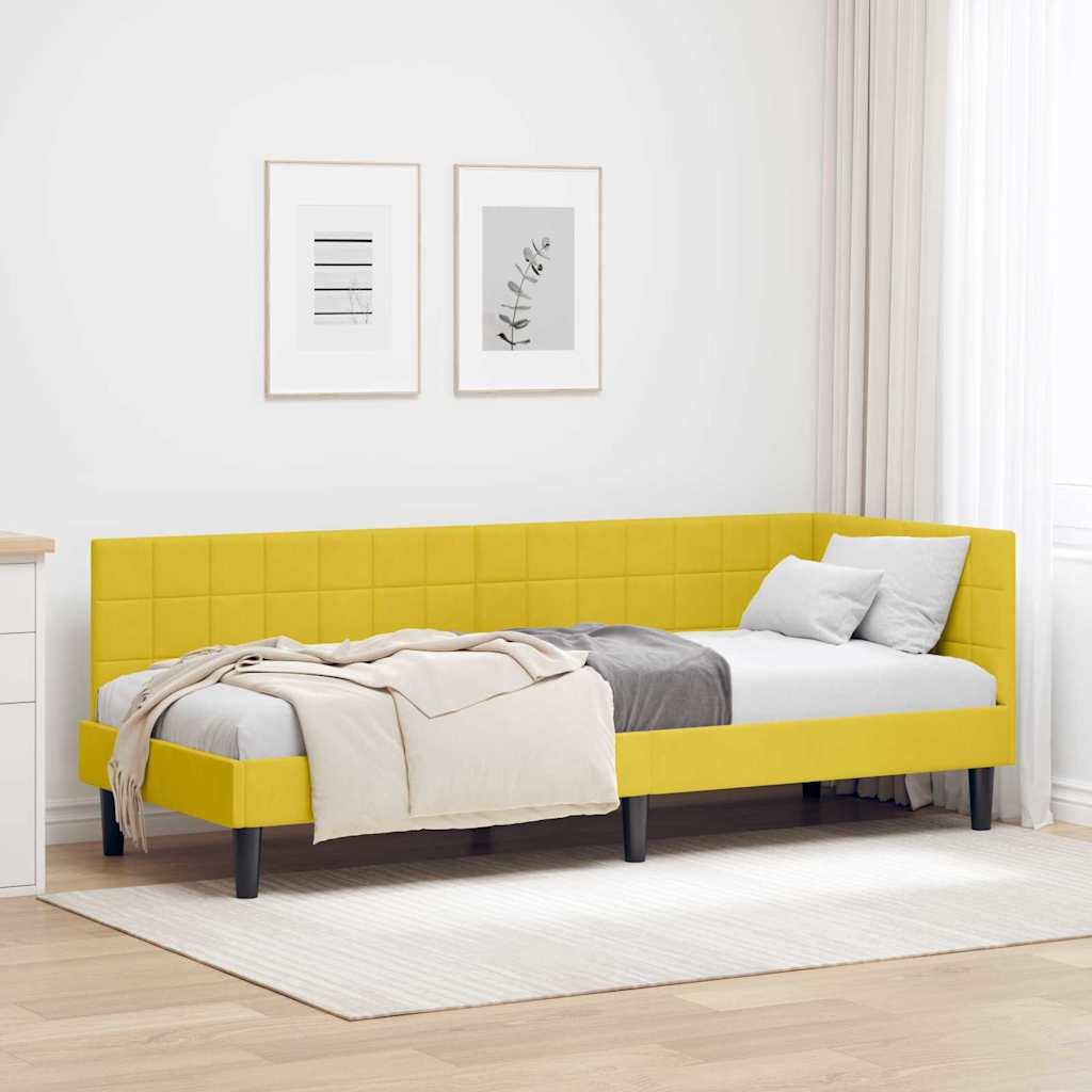 Hjørnesengramme med hovedgærde Gul 80 x 200 cm Fløjl
