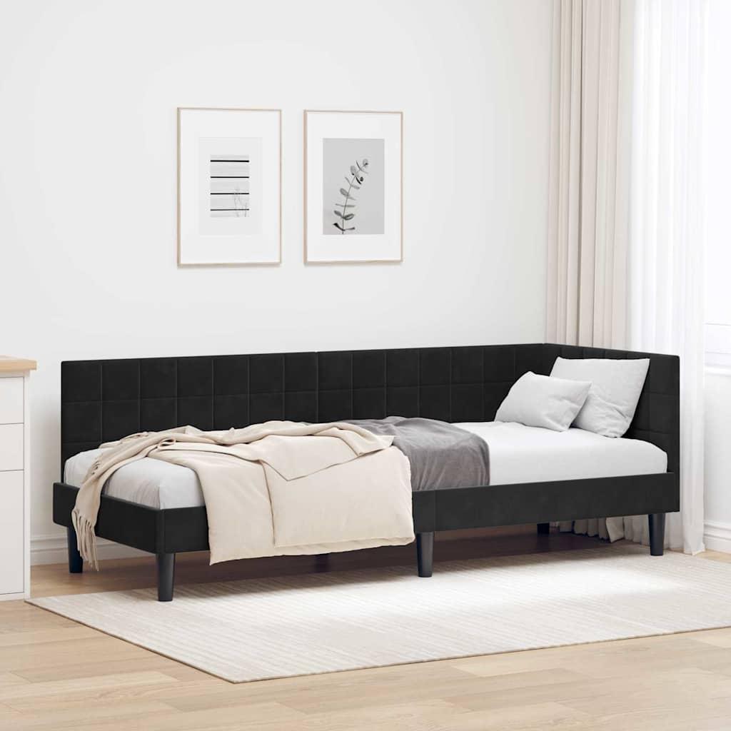 Hjørnesengramme med hovedgærde Sort 80 x 200 cm Fløjl