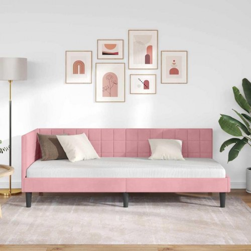 Hjørnesengramme i fløjl 80 x 200 cm - lyserød
