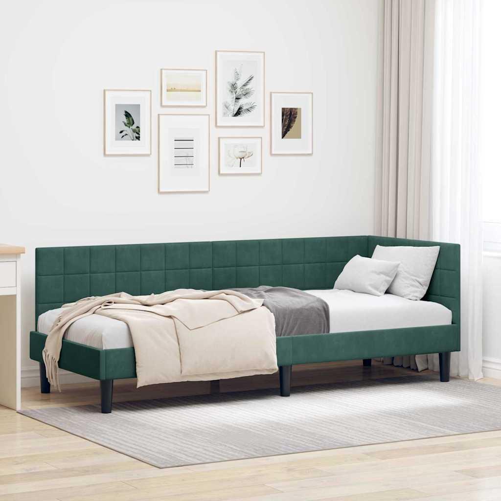 Hjørnesengramme med hovedgærde Mørkegrøn 80 x 200 cm Fløjl