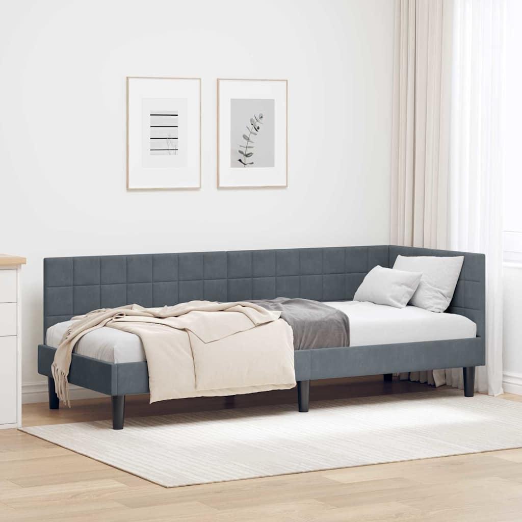 Hjørnesengramme med hovedgærde Mørkegrå 80 x 200 cm Fløjl