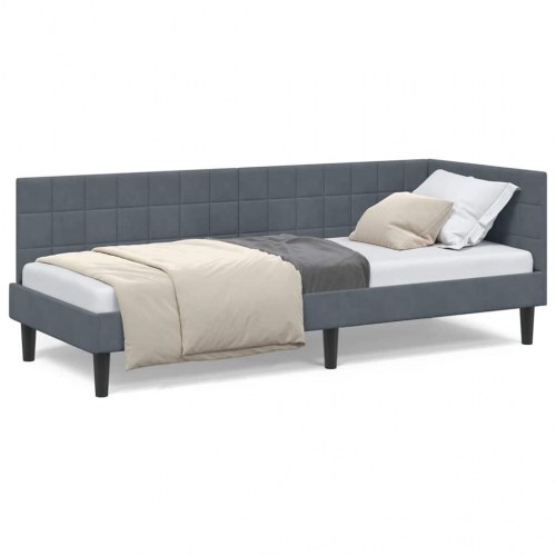 Hjørnesengramme i fløjl - mørkegrå, 80 x 200 cm