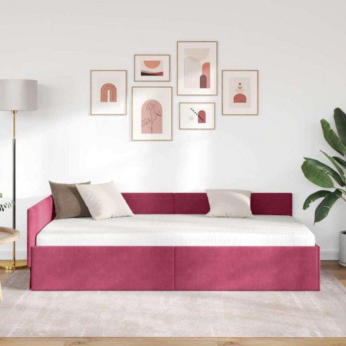 Hjørnesengramme 100 x 200 cm i fløjl - vinrød