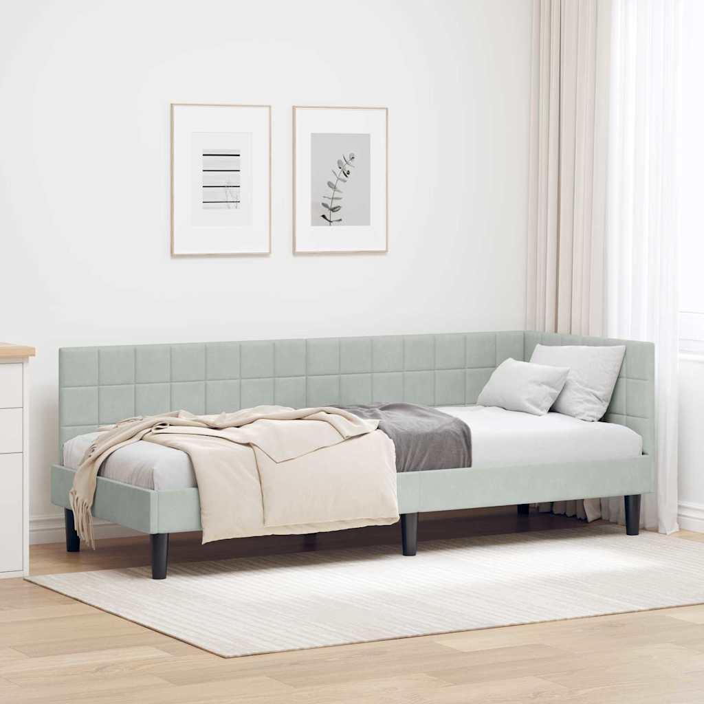 Hjørnesengramme med hovedgærde Lysegrå 80 x 200 cm Fløjl