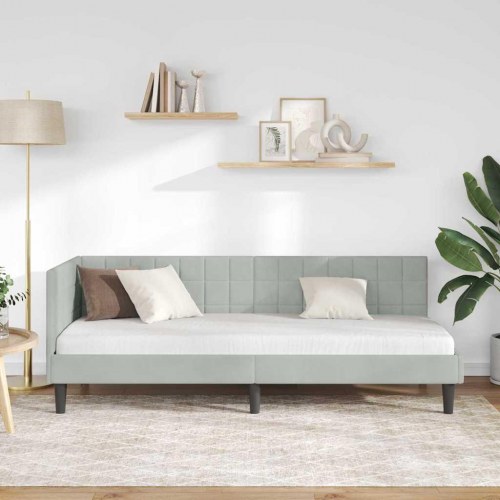 Hjørnesengramme i fløjl - lysegrå 80 x 200 cm
