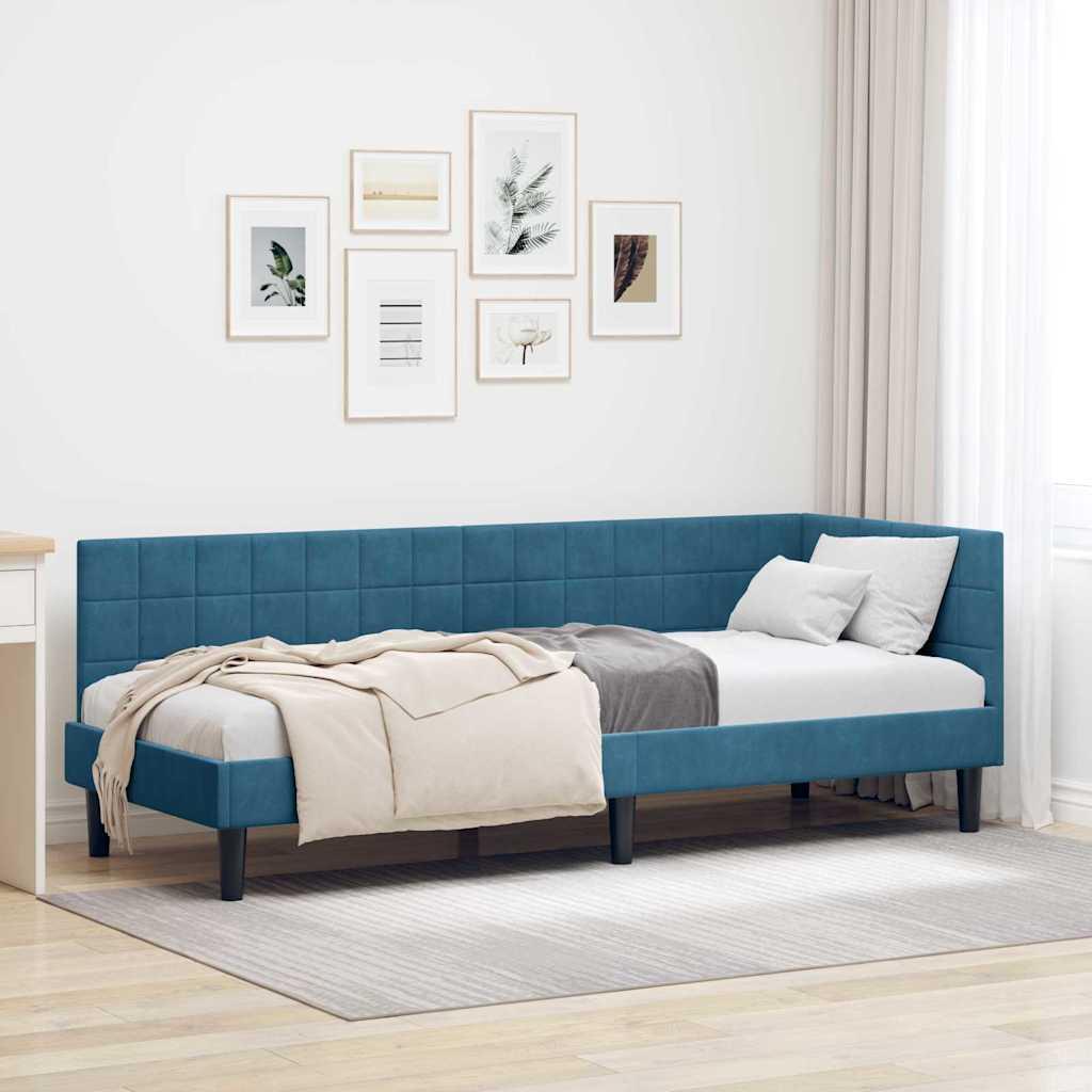 Hjørnesengramme med hovedgærde Blå 80 x 200 cm Fløjl