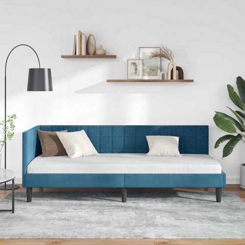 Hjørnesengramme i blå fløjl 80 x 200 cm