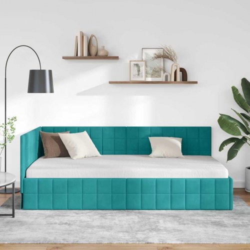 Hjørnesengramme 100 x 200 cm i fløjl - turkis