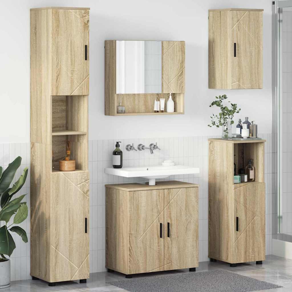 Badeværelsesmøbel sæt med dør 5 stk Sonoma-eg 61 x 35 x 64 cm