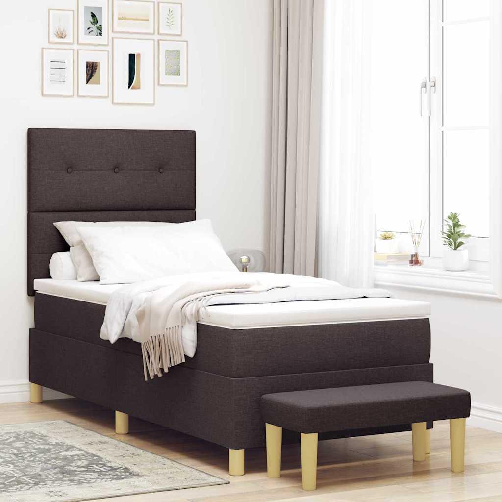 Kontinentalseng med madras Mørkebrun 90 x 190 cm Stof