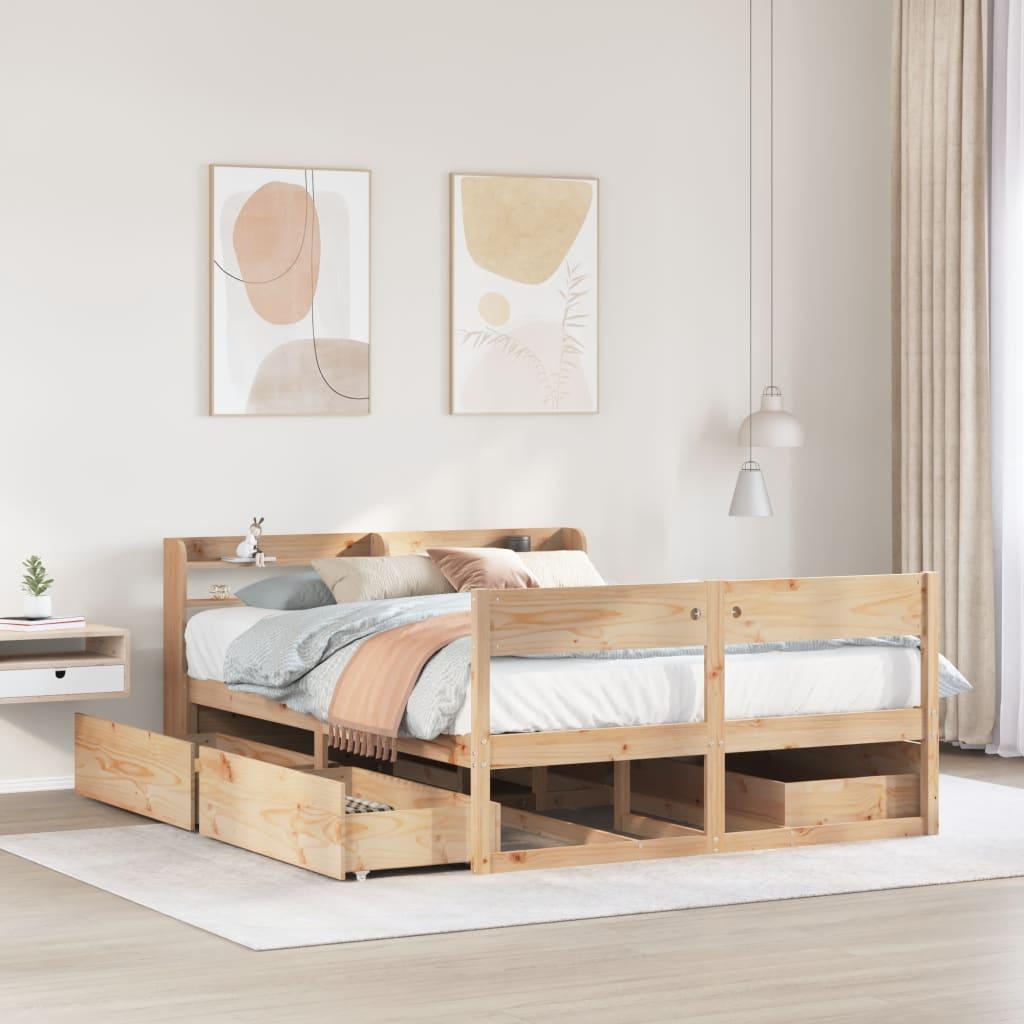 Sengeramme med opbevaring 135x190 cm - massivt fyrretræ, hvid