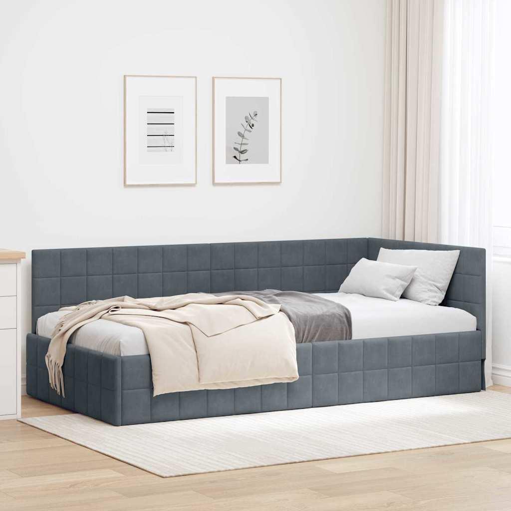 Hjørnesengramme med hovedgærde 100 x 200 cm i fløjl mørkegrå